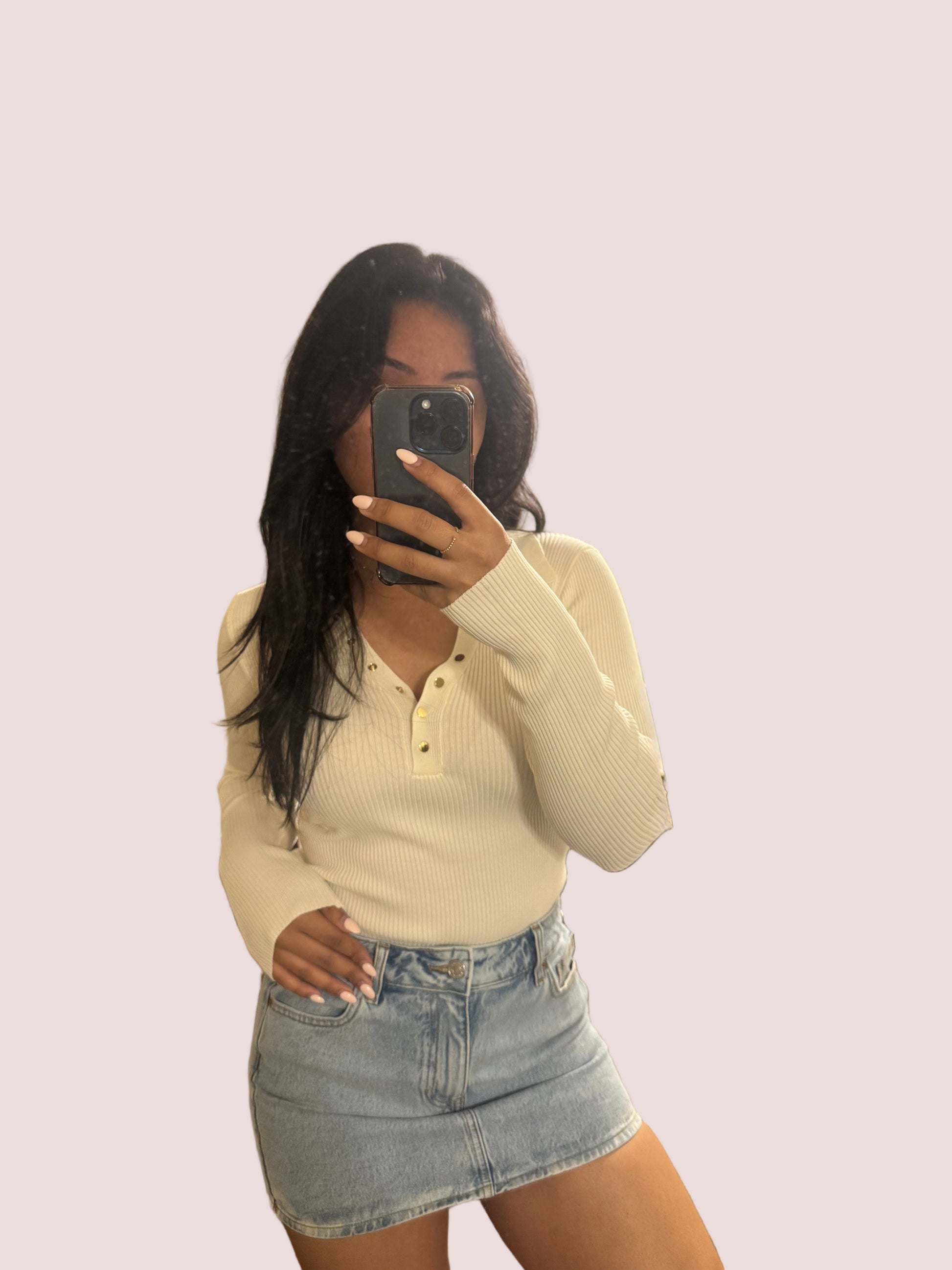 Kate Collared Gold Snap Button Long Sleeve